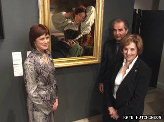 (From left) Heather Munroe-Blum, Nathan Lindenberg and Judith Woodsworth, representing the three university beneficiaries, pose with the Winterhalter painting at the ceremony held May 20 at the Montreal Museum of Fine Arts.